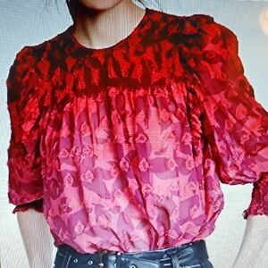 Joie Jamila Silk Smocked 3/4 Balloon Sleeve Blouse/Size XL ( NWT)